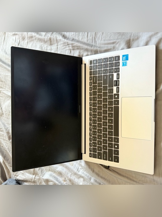Samsung White-Silver Chromebook Style Laptop with Black Display